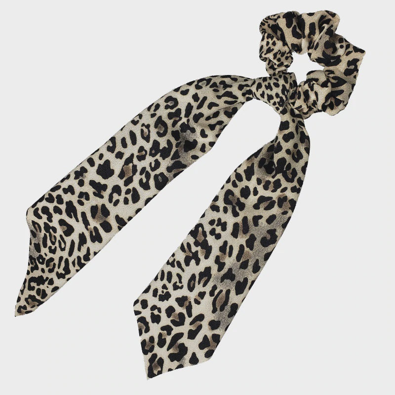 Pink Pewter Long Tail Scrunchie - Leopard